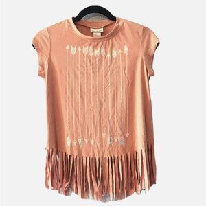 Belle Du Jour Pink Peach Fringe Arrow Print Top